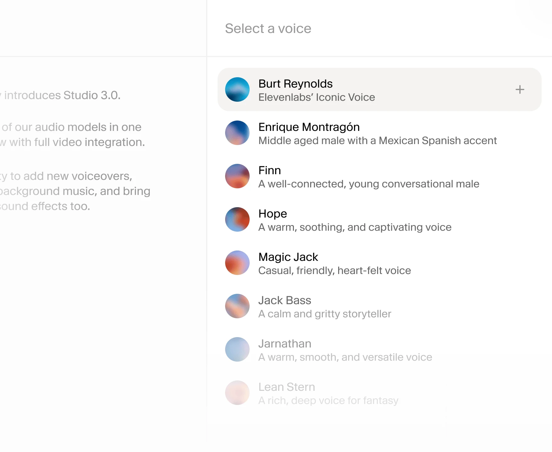 Interface de vozes no Studio