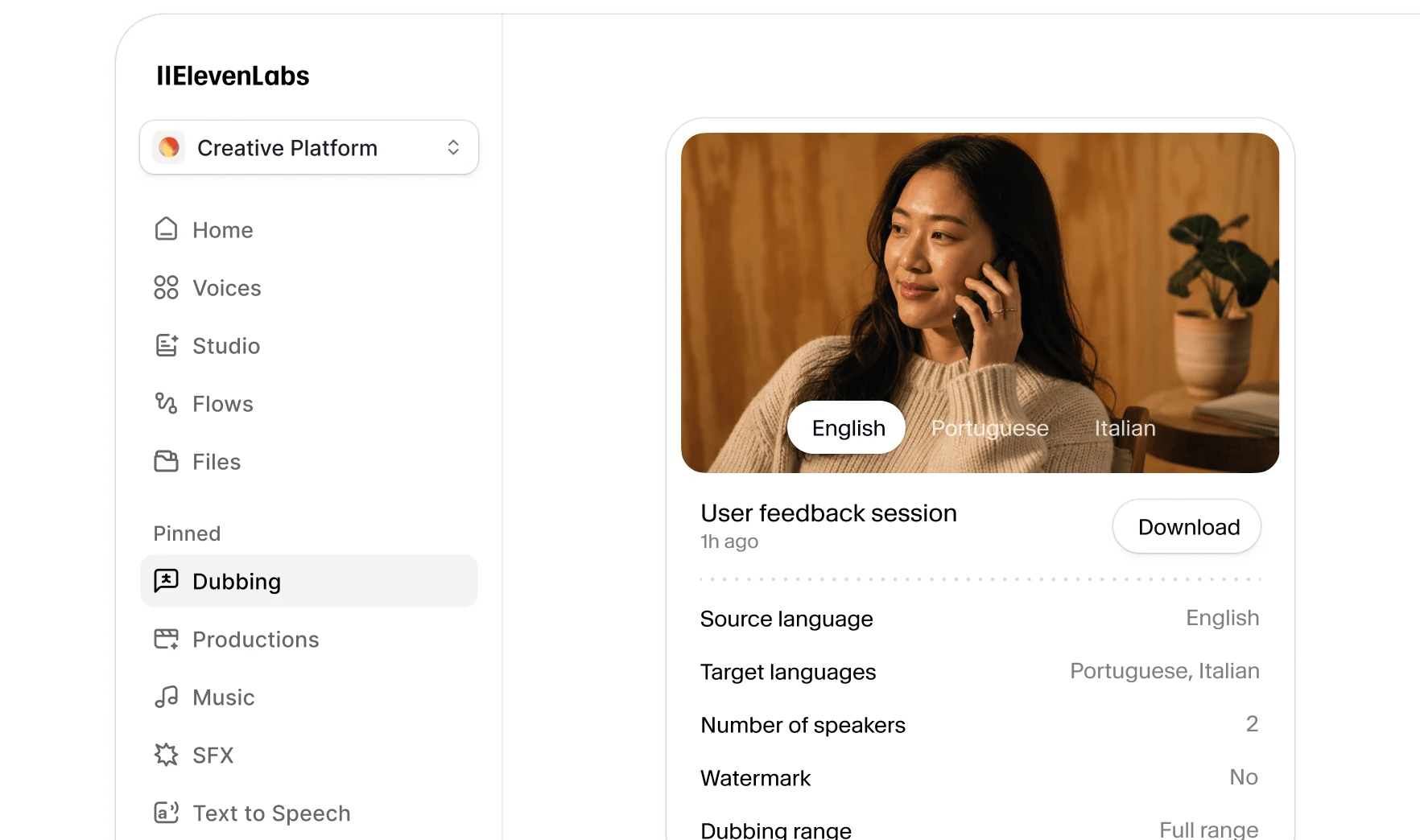 ElevenLabs product interface screenshot
