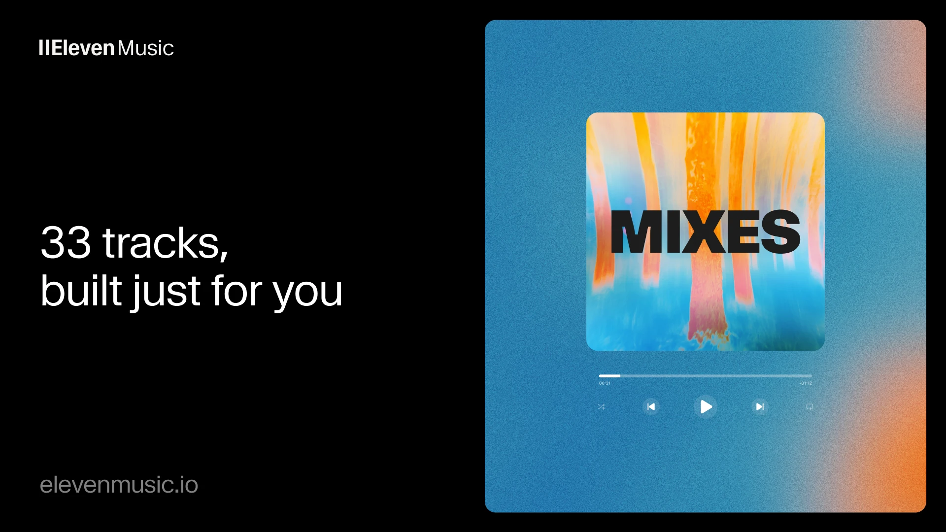 ElevenMusic Mixes launch image showing personalised generated music tracks for AI sound workflows