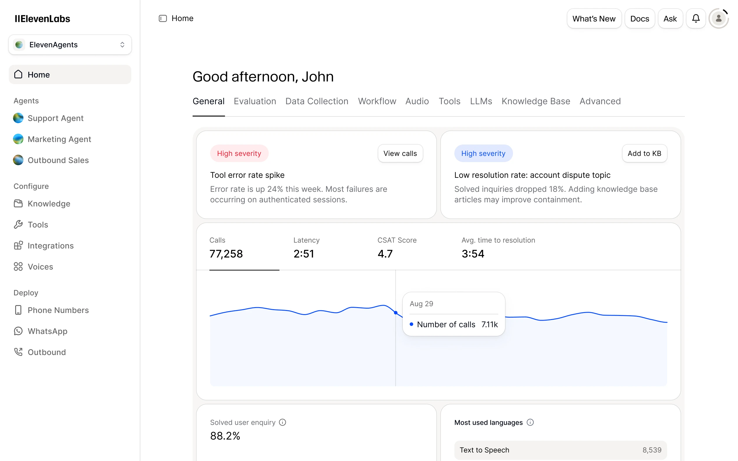ElevenLabs agent and API workflow visual from the official site